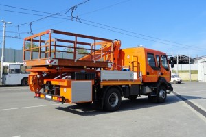The work platform basket is electrically insulated. The boom-type elevating work platform is driven hydraulically and controlled electrically. The platform movements are controlled by means of wireless RC panel. The movements can also be controlled by means of push buttons on the fixed control panel. The vehicle can be equipped with CCTV cam system, searchlights, controlled from the driver's cab, and other equipment.